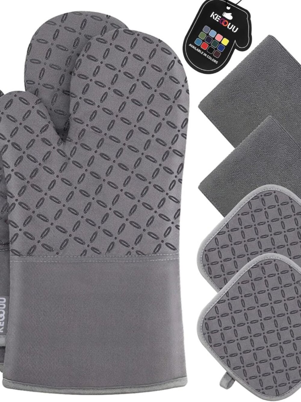 Oven Mitts and Pot Holders 6pcs Set, Kitchen Oven Glove High Heat Resistant 500